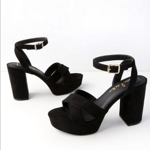Selah Black Vegan Suede Ankle Strap Heels